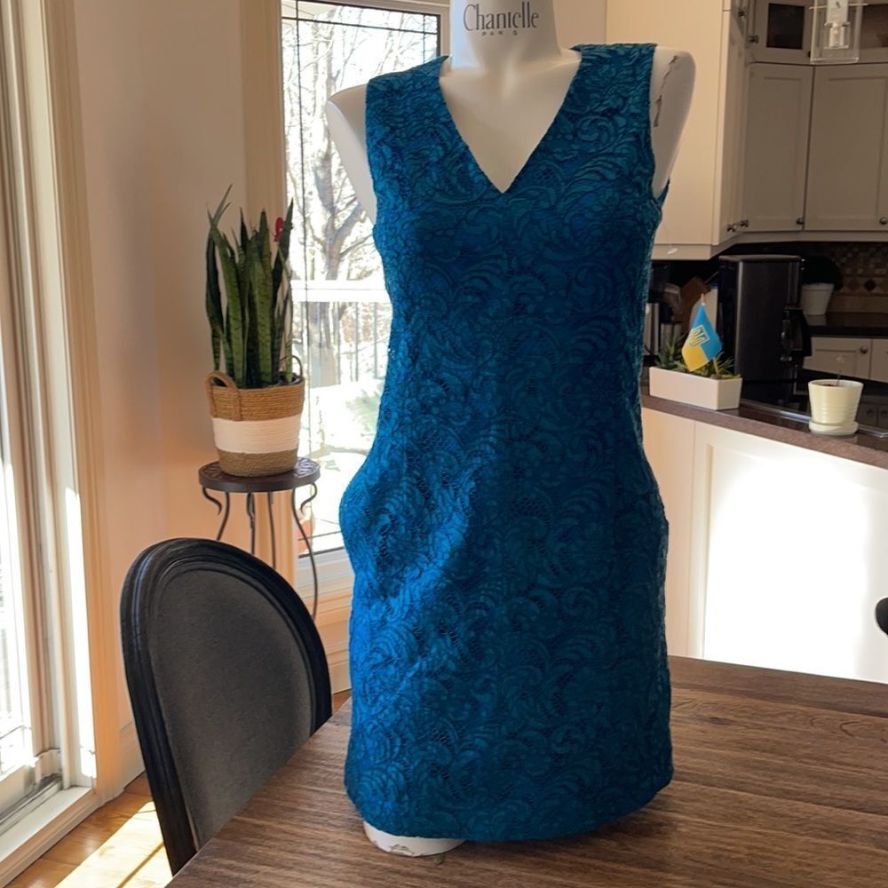Adam Lippes Blue Sheath Mini Dress V-Neck Sleeveless
